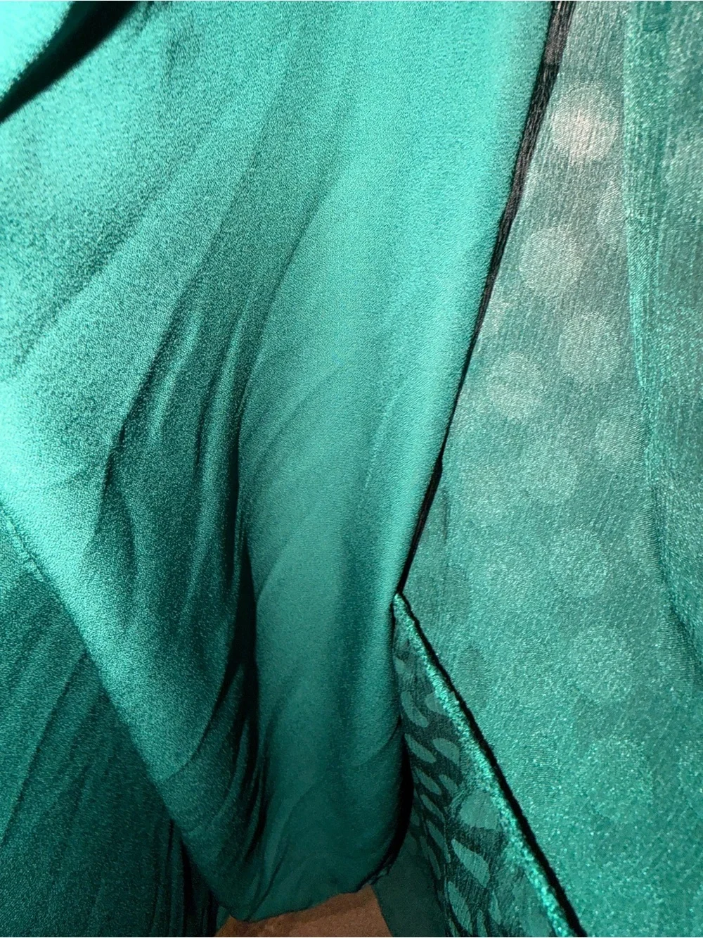 Max Studio Emerald Sheer Lace Satin Polka Dot Tiered Maxi Dress Forest Goddess - Picture 10 of 16